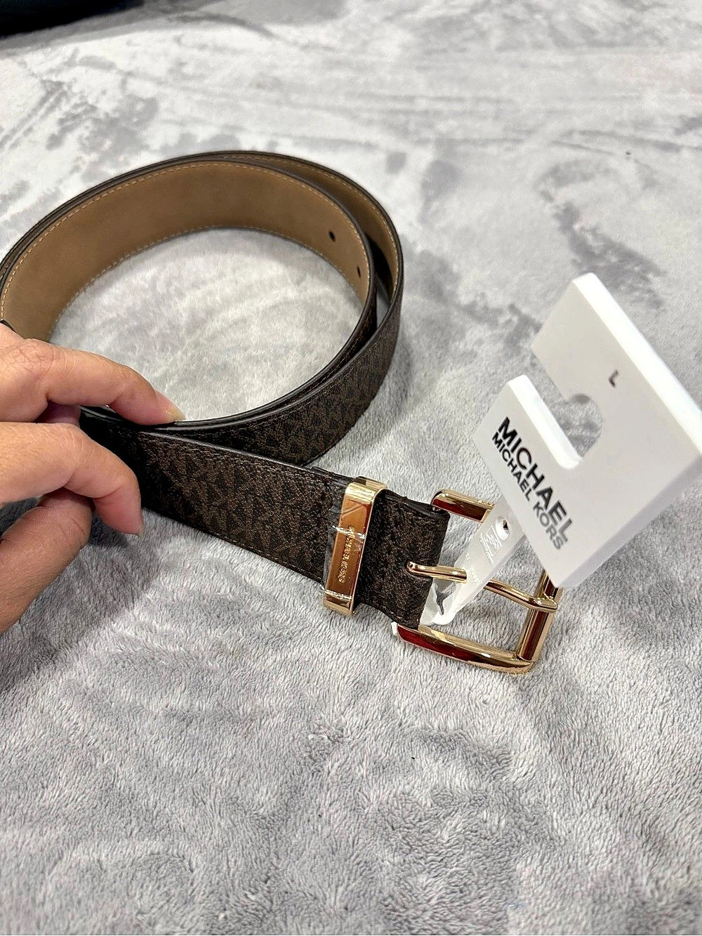Michael Kors MK Signature Logo Belt in Brown Size Large